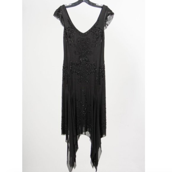 Sue Wong Nocturne Black Beaded V Neck 20s Style Cocktail Dress - Picture 7 of 12